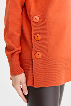 Kadın Tam Balıkçı Yaka Dikişsiz Kazak Portakal