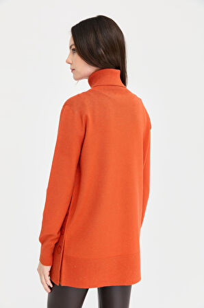 Kadın Tam Balıkçı Yaka Dikişsiz Kazak Portakal