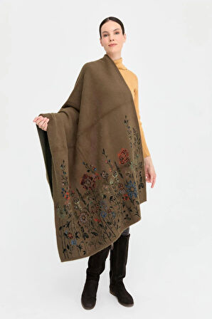 Kadın Triko Kenarları Kır Çiçeği Desenli Şal 08