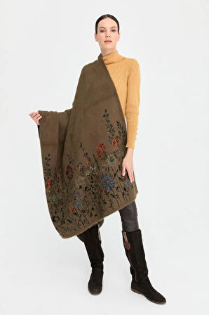 Kadın Triko Kenarları Kır Çiçeği Desenli Şal 08