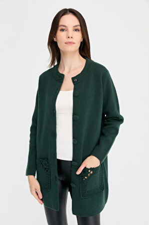 Kadın Dik Yaka Araboy Yün Kaban Yeşil