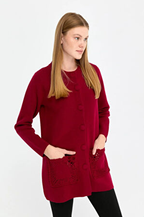 Kadın Dik Yaka Araboy Yün Hırka V.Çürüğü