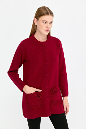 Kadın Dik Yaka Araboy Yün Hırka V.Çürüğü