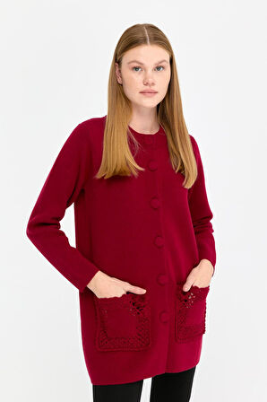 Kadın Dik Yaka Araboy Yün Hırka V.Çürüğü