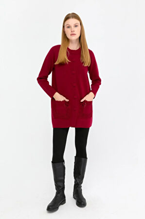 Kadın Dik Yaka Araboy Yün Hırka V.Çürüğü