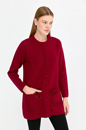 Kadın Dik Yaka Araboy Yün Hırka V.Çürüğü