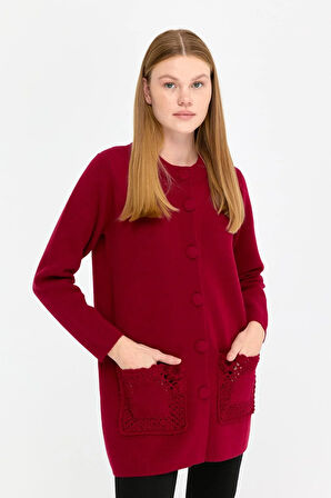 Kadın Dik Yaka Araboy Yün Hırka V.Çürüğü