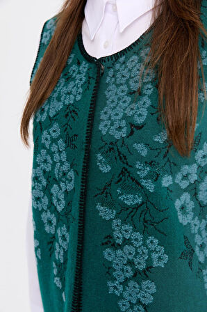 Kadın Sıfır Yaka Pıtırcık Çiçekli Yün Yelek Ö.Başı