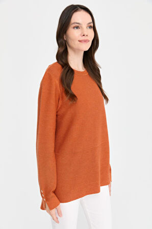 Kadın Sıfır Yaka Yırtmaçlı Kazak Turuncu