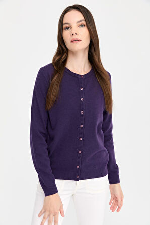 Kadın Sıfır Yaka Triko Yün Hırka K.Mor