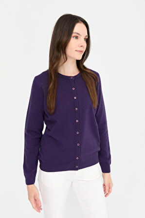 Kadın Sıfır Yaka Triko Yün Hırka K.Mor