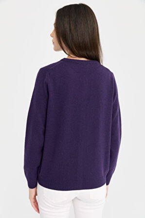 Kadın Sıfır Yaka Triko Yün Hırka K.Mor