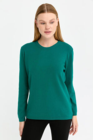 Kadın Likralı Uzun Kol Basic Sıfır Yaka Bluz A.Ö.Başı