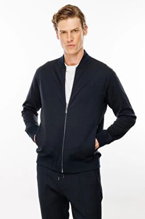 Erkek Cepleri Fermuarlı Eşofman Üstü Lacivert