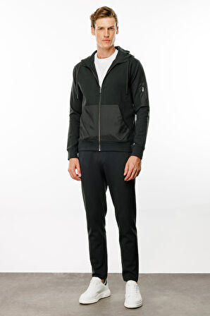 Erkek Kapüşonlu Kanguru Cepli Eşofman Üstü Haki