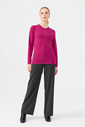 Kadın Likralı Uzun Kol Basic Sıfır Yaka Bluz Sıklamen