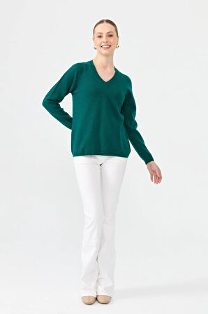 Kadın V Yaka Klasik Yün Kazak K.Ö.başı