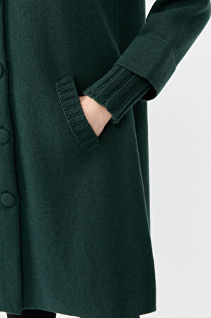 Kadın Dik Yaka Basic Uzun Yün Kaban Yeşil