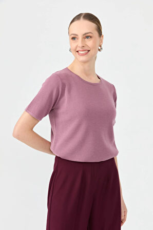 Kadın Sıfır Yaka Kısa Kollu Basic Yün Bluz G.Kurusu