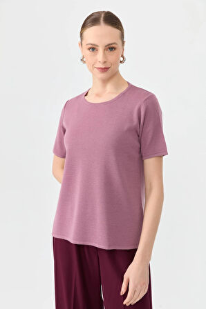 Kadın Sıfır Yaka Kısa Kollu Basic Yün Bluz G.Kurusu