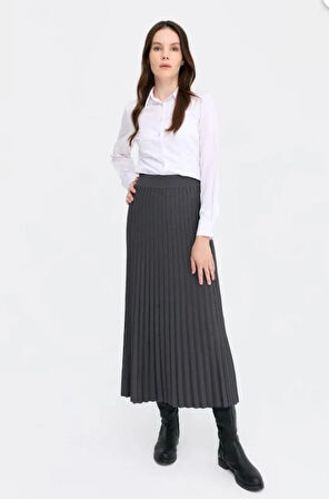 Kadın Pileli Triko Etek Antrasit