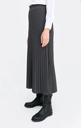 Kadın Pileli Triko Etek Antrasit