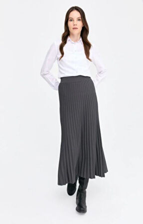 Kadın Pileli Triko Etek Antrasit