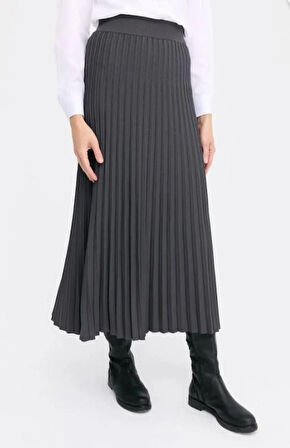 Kadın Pileli Triko Etek Antrasit