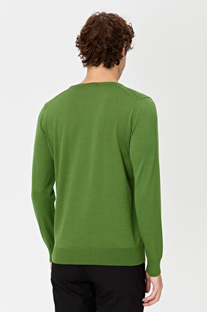 Erkek Basic Sıfır Yaka İnce Triko Kazak K.Yosun