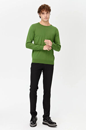 Erkek Basic Sıfır Yaka İnce Triko Kazak K.Yosun