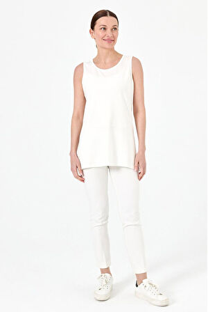 Kadın Askılı Penye T-shirt Ekru