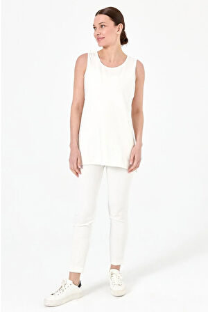 Kadın Askılı Penye T-shirt Ekru