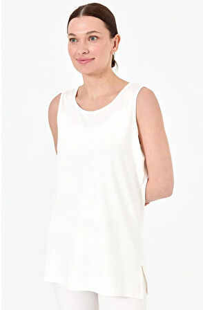 Kadın Askılı Penye T-shirt Ekru