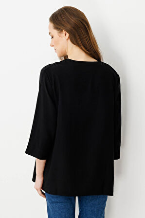 Kadın Yakası Kolu ve Eteği Yırtmaçlı Bluz Siyah