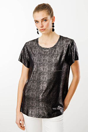 Kadın Sıfır Yaka Düşük Kollu T-shirt Siyah