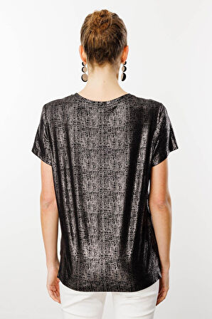 Kadın Sıfır Yaka Düşük Kollu T-shirt Siyah