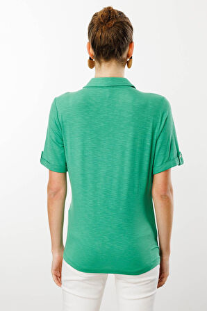 Kadın Göğsü Cepli Penye Gömlek Yeşil