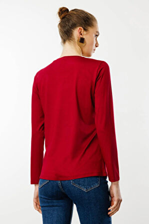 Kadın Sıfır Yaka Basic Penye Bluz Vişne