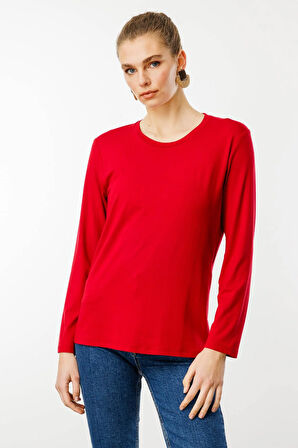 Kadın Sıfır Yaka Basic Penye Bluz Kırmızı