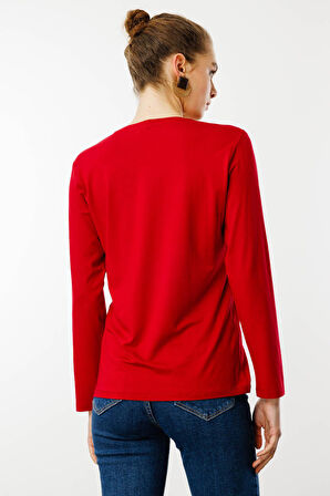 Kadın Sıfır Yaka Basic Penye Bluz Kırmızı
