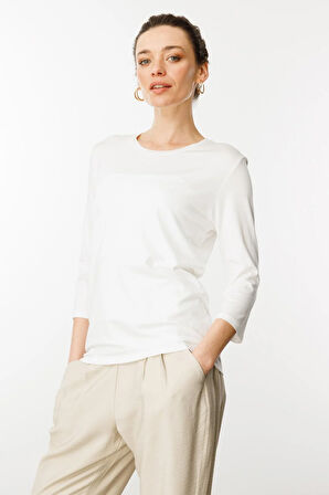 Kadın Sıfır Yaka Düz Penye Bluz Ekru