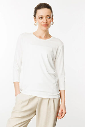 Kadın Sıfır Yaka Düz Penye Bluz Ekru