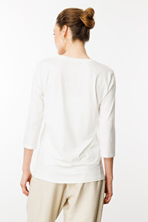 Kadın Sıfır Yaka Düz Penye Bluz Ekru