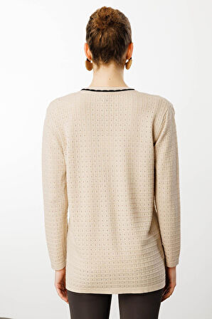 Kadın Kare Örgülü Yazlık Triko Hırka Bej