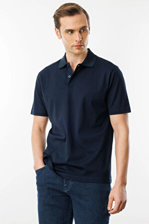 Erkek Polo Yaka Pike Merserize T-shirt Lacivert