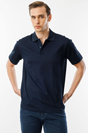 Erkek Polo Yaka Pike Merserize T-shirt Lacivert