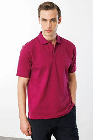 Erkek Polo Yaka Pike Merserize T-shirt Fuşya