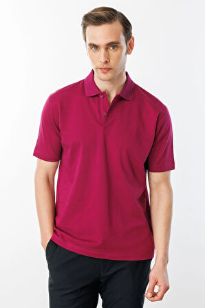 Erkek Polo Yaka Pike Merserize T-shirt Fuşya