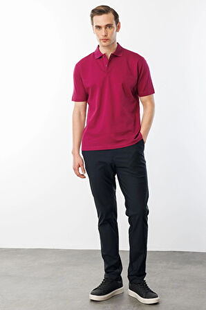 Erkek Polo Yaka Pike Merserize T-shirt Fuşya