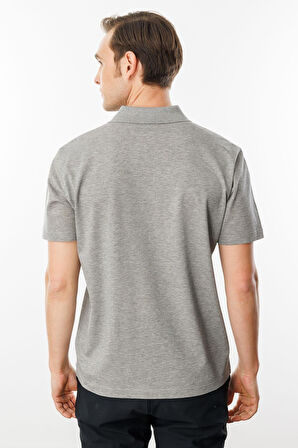 Erkek Polo Yaka Pike Merserize T-shirt Gri Melanj